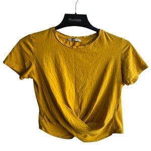 Zara Trafaluc Mustard Twist Crop Top Size Small